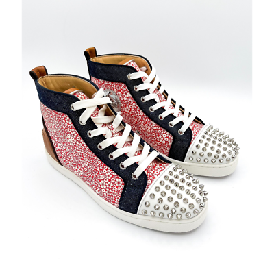 Mens Christian Louboutin Men's Spike Floral Print Denim High-Top