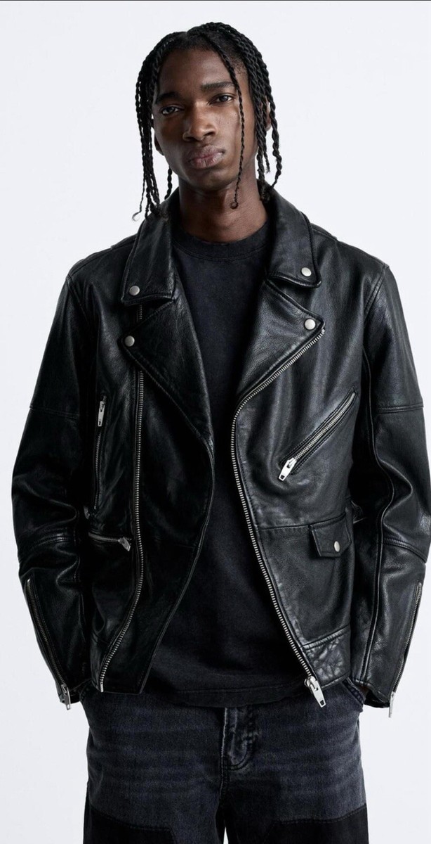 GENUINE LEATHER BIKER MEN SIZE ( L) ZARA 5833/412 | eBay