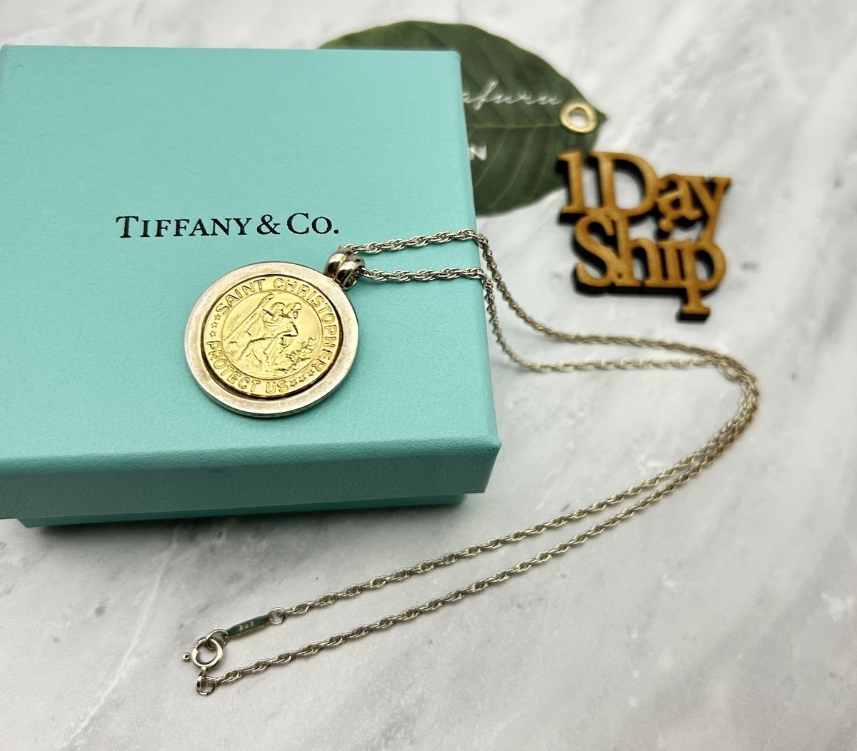 Tiffany & Co. Saint Christopher Coin Necklace Sterling Silver 925