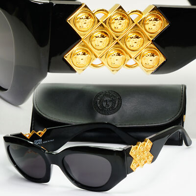 Gianni Versace 1995 Sunglasses Vintage Gold Black Biggie MOD 420/D