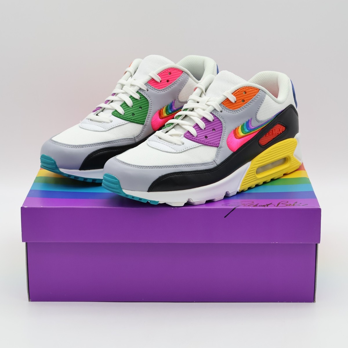 CJ5482-100 Nike Air Max 90 Be True Rainbow White Wolf Grey Black