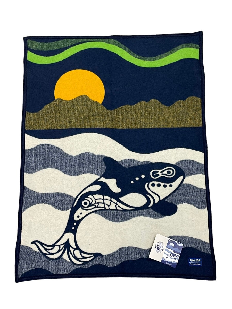 Pendleton Wool Blanket Sea Wolf Orca Sunset Navy Blue Beaver State