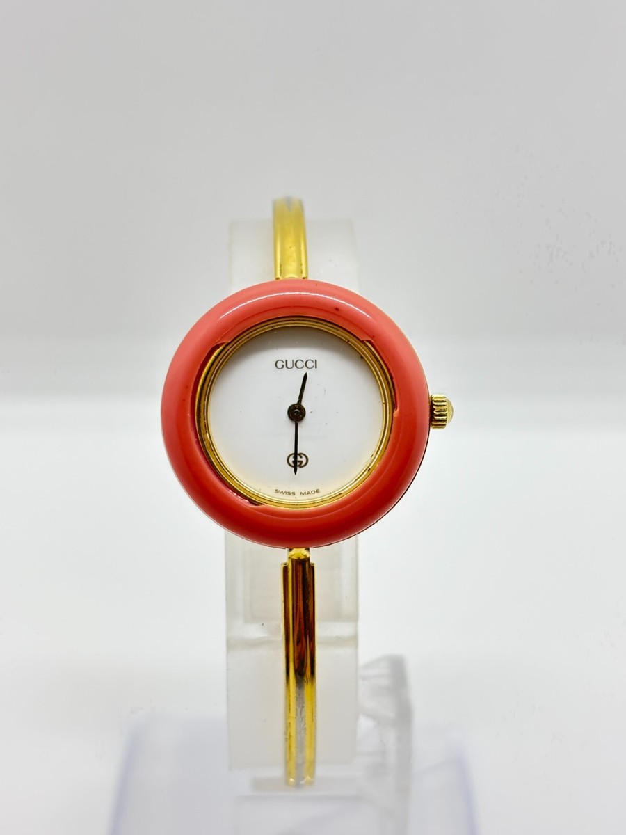 Exc+5] GUCCI 11/12 Change Bezel Gold Watch Pink Dial Used Working