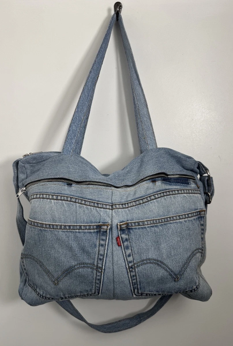 Levi's Vintage Reworked Denim Light Blue Tote Bag Top Zip And