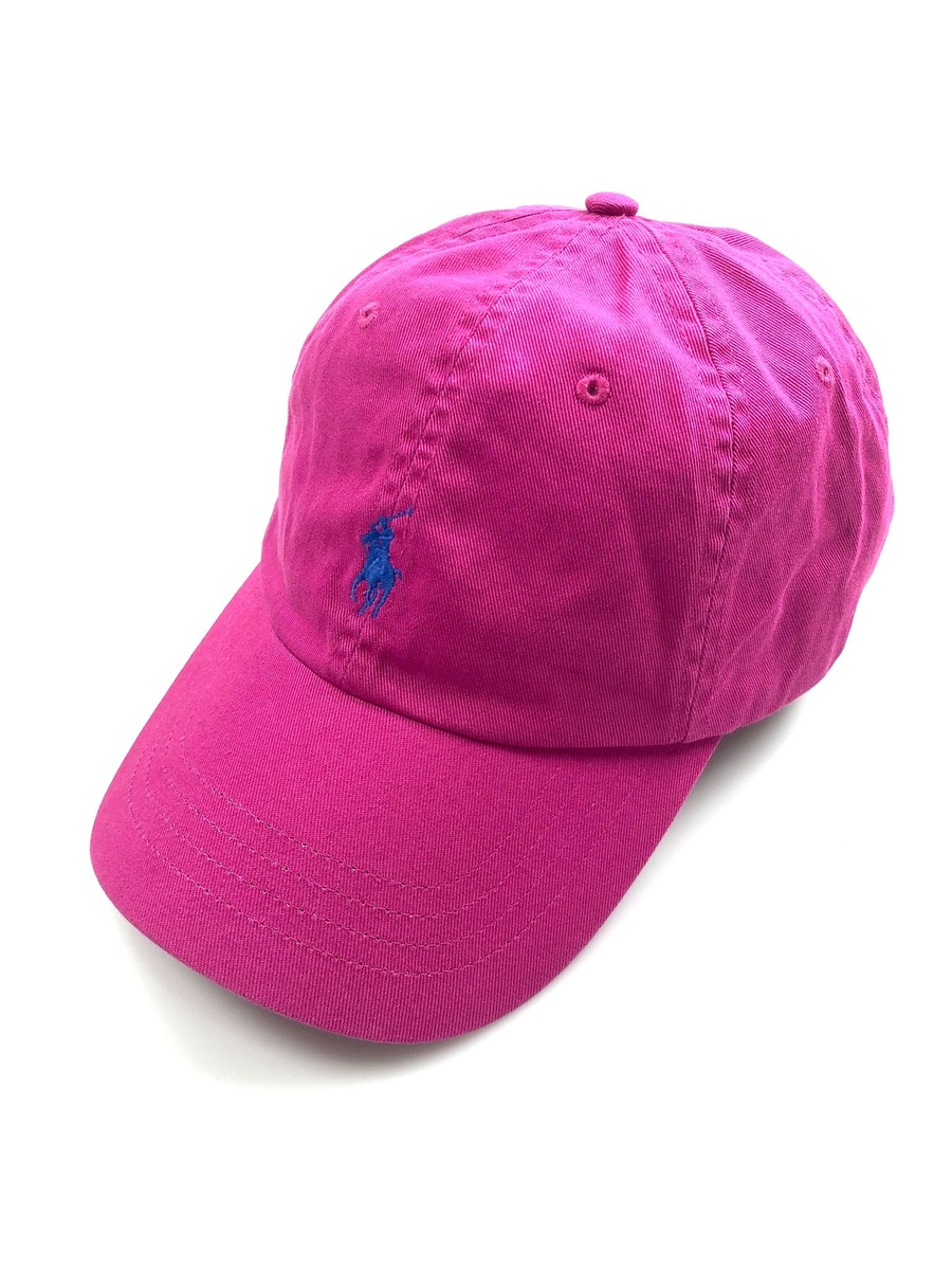 NWT POLO RALPH LAUREN VIVID PINK HAT BLUE PONY COTTON CHINO BALL