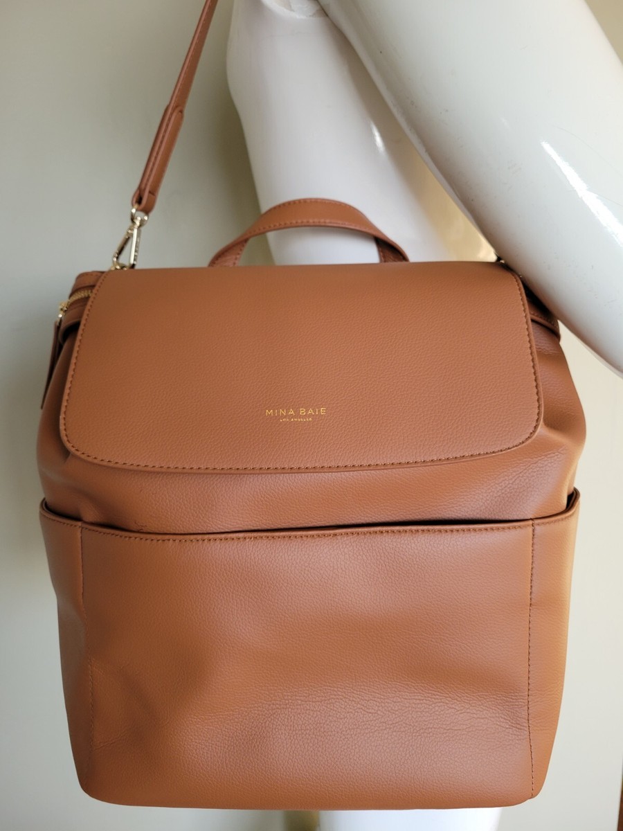 Mina Baie Vegan Dark Tan Leather Kinney Backpack Diaper Bag