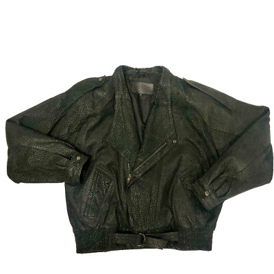 Vtg 80's Ground Zero Black Crackle Suede Leather Rocker Coat Biker