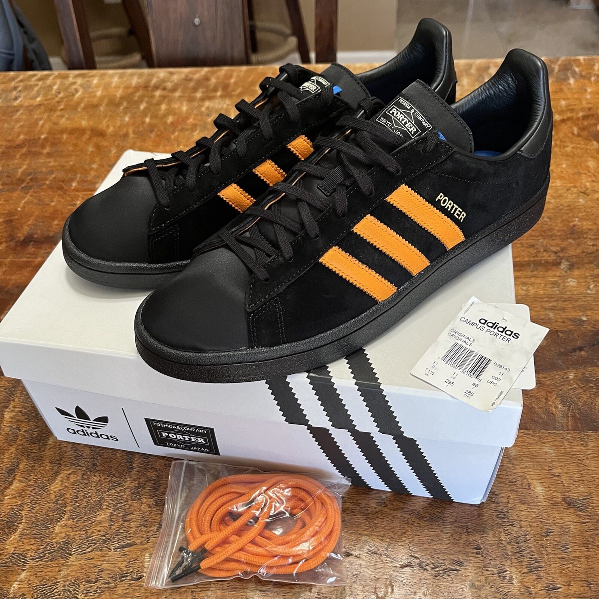 Adidas Porter x Campus Black Orange Men's 11.5 Originals B28143 | eBay