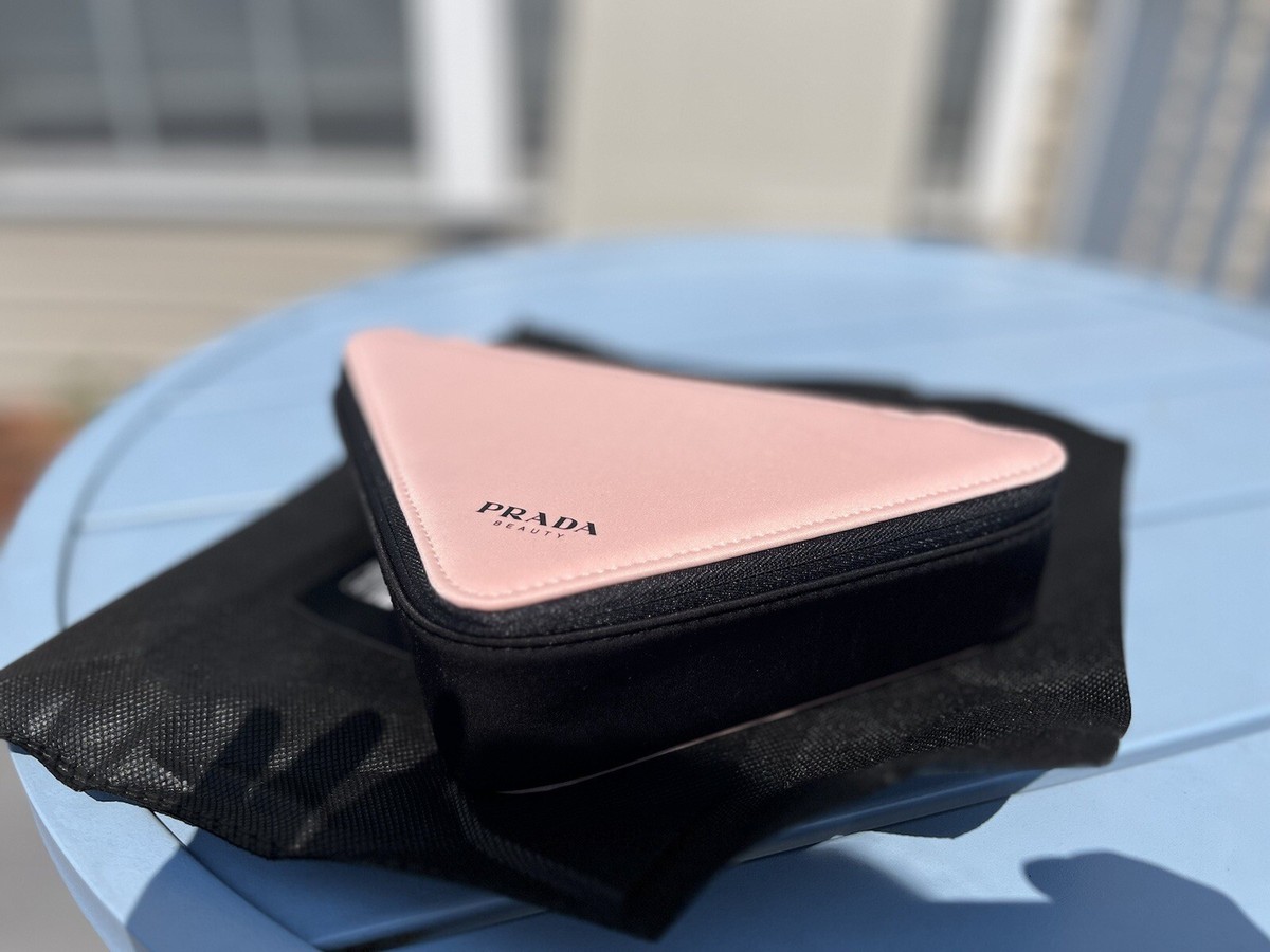 Prada Triangle Clutch Bag Cosmetic Pouch Pink & Black New with