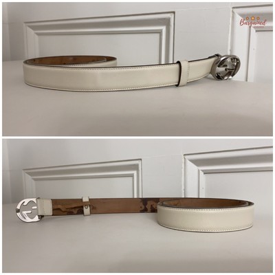 Authentic Gucci Cream Calfskin Leather Silver Interlocking G