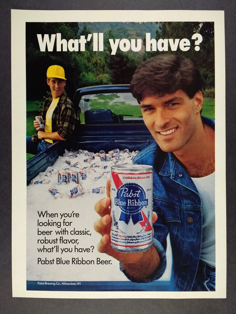 1987 PBR Pabst Blue Ribbon Beer 'What'll you have?' vintage print