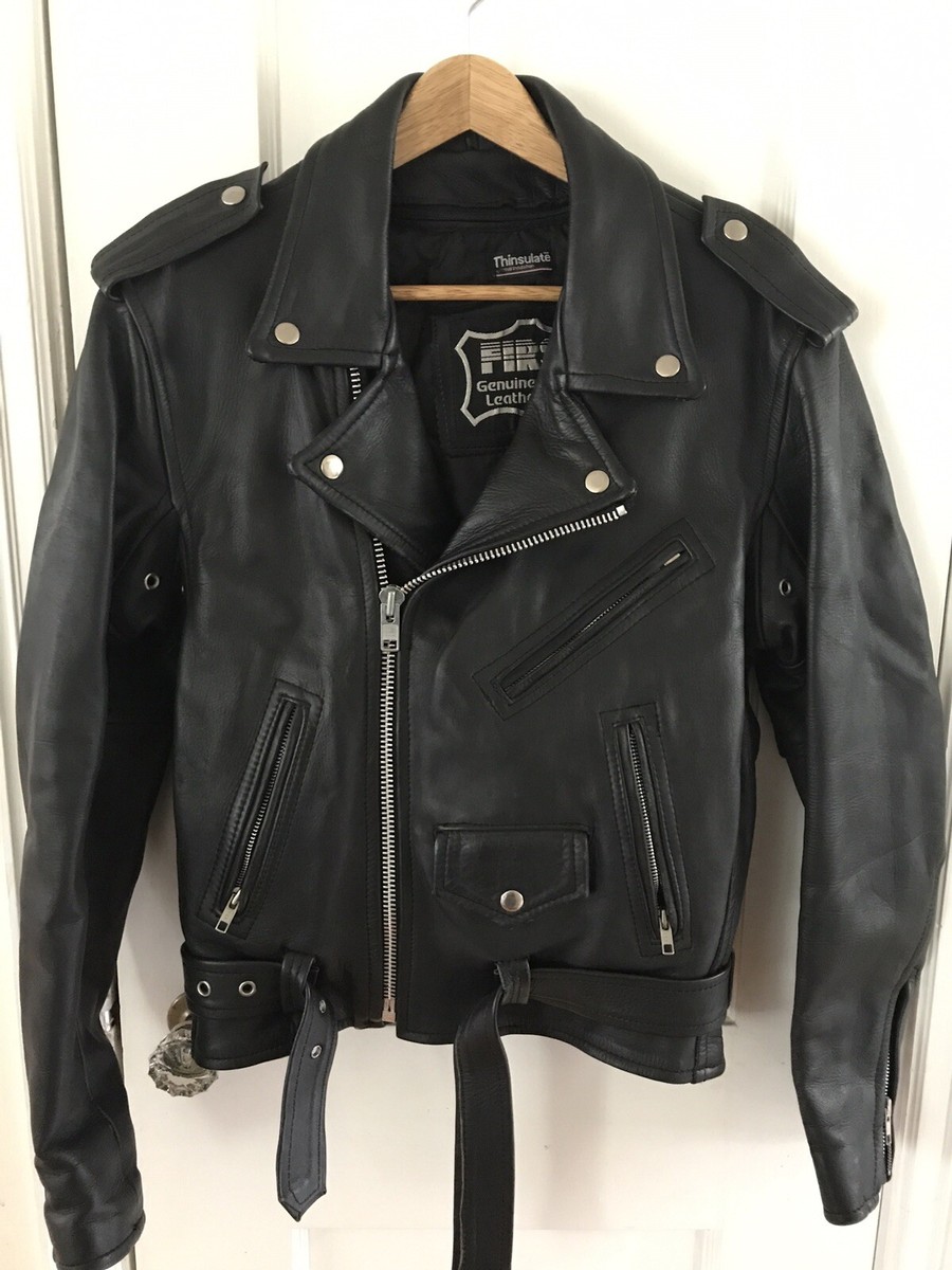 Rare Vintage FIRST Genuine Leather Biker Jacket Men's 36 - c. 1990
