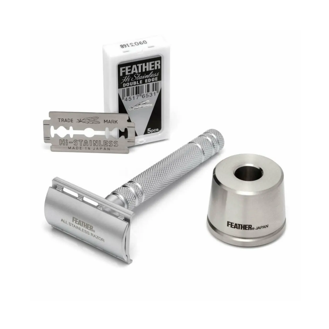 Feather AS-D2S Stainless Steel Double Edge Safety Razor with Stand