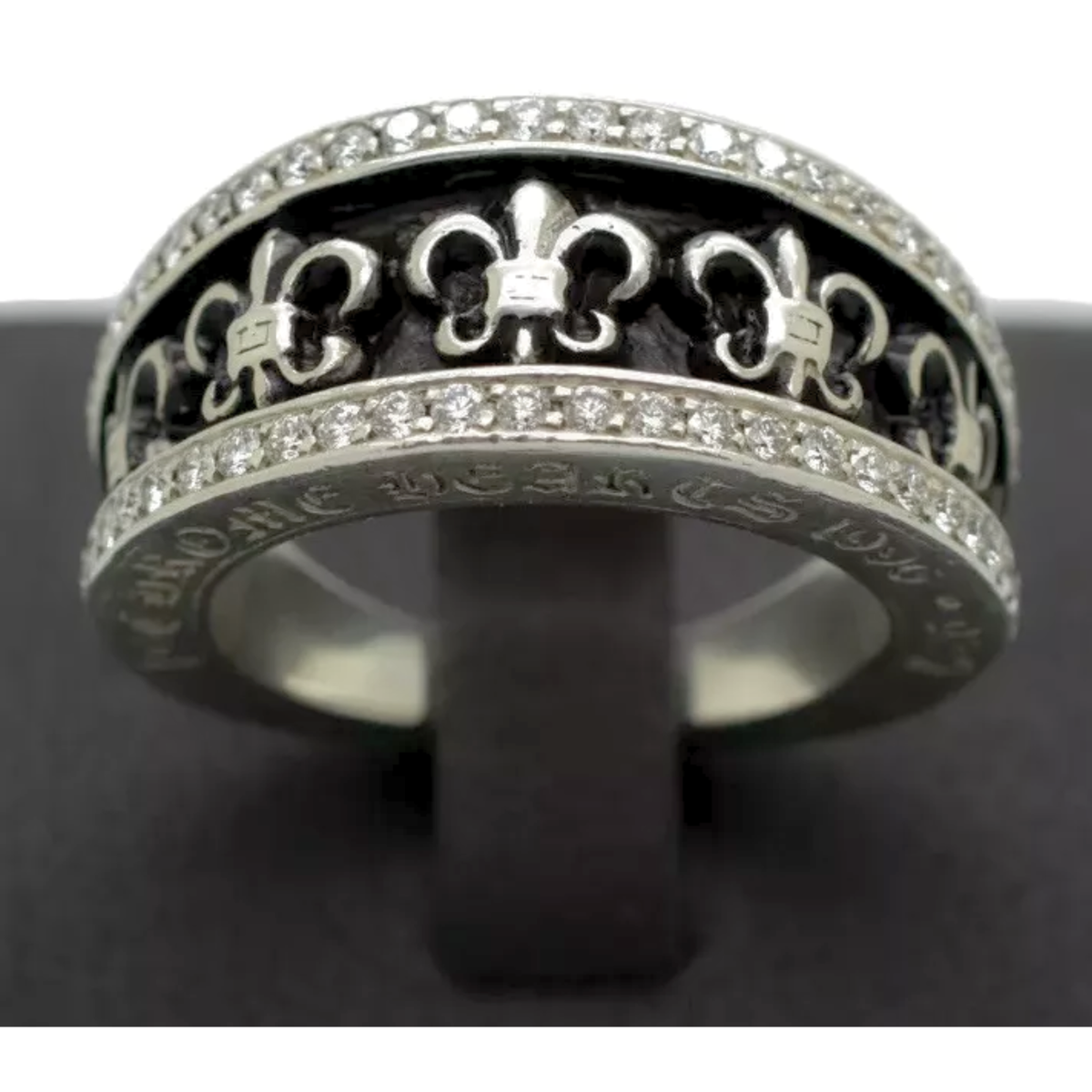 CHROME HEARTS Diamond Fleur De Lis V Ring 925 Sterling Silver Size