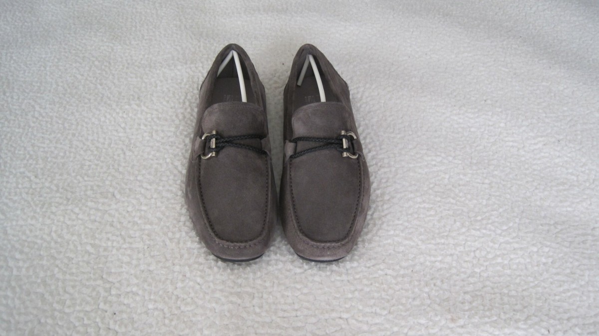 NEW SALVATORE FERRAGAMO FRONT 4 Grey Suede Leather Men Loafers