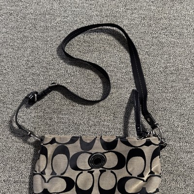 COACH Signature Stripe Purse Crossbody Shoulder Bag Women's Black