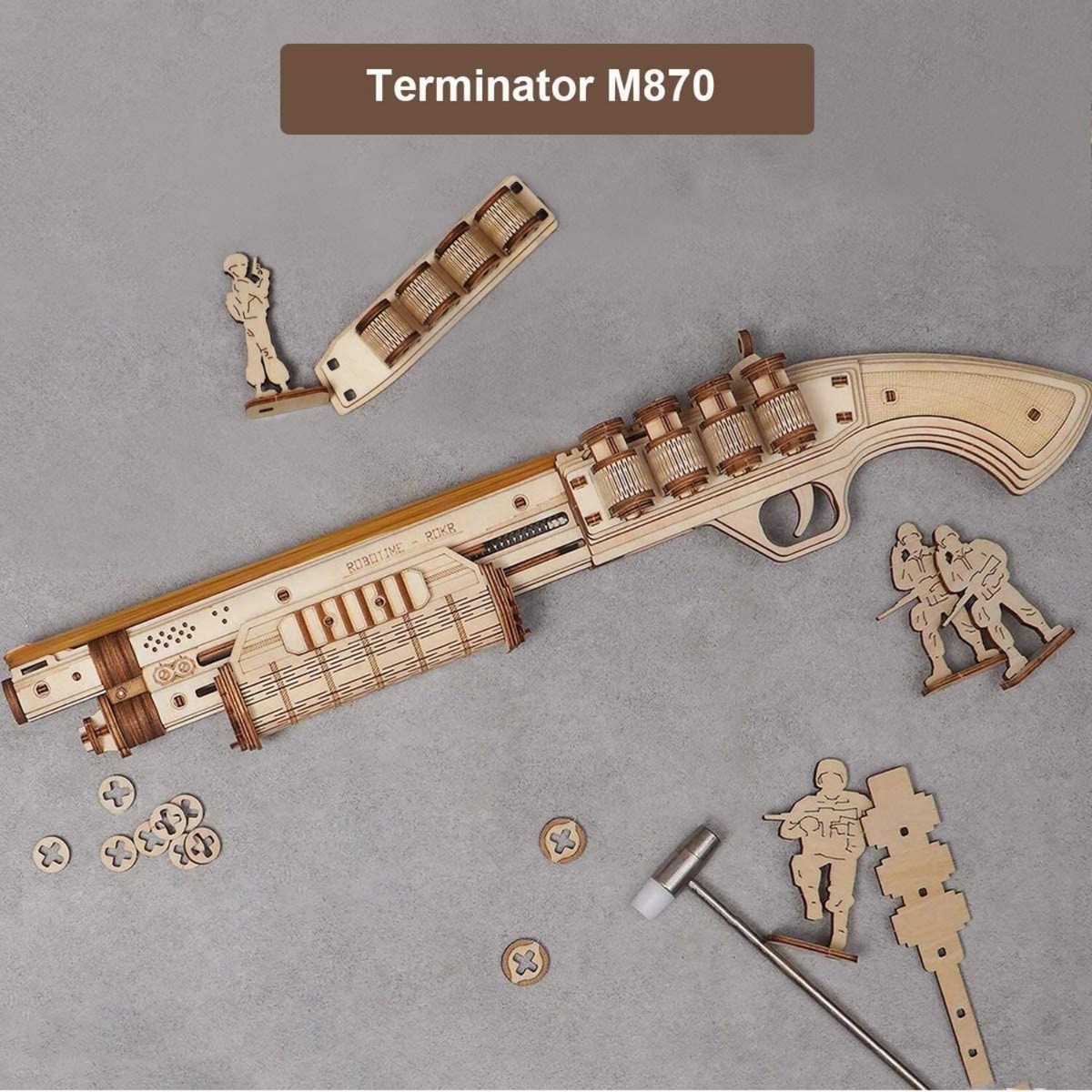 ROKR Shotgun Terminator M870 Wooden Toy Gun 3D Mechanical Model