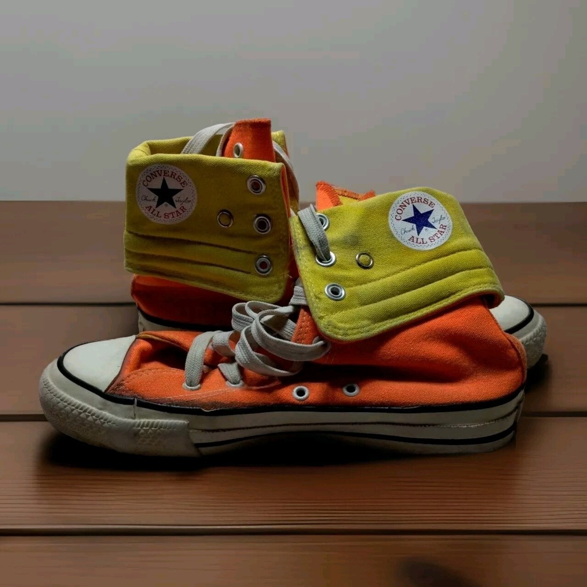 VTG 80s/90s Converse Fold Over Neon Orange Yellow Snap Down High