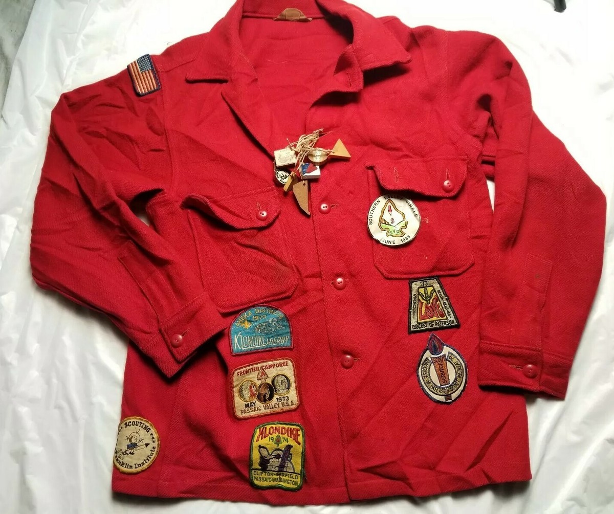 Vintage Boy Scouts BSA Wool Shirt Jacket Coat 70s 60s Patches SIZE