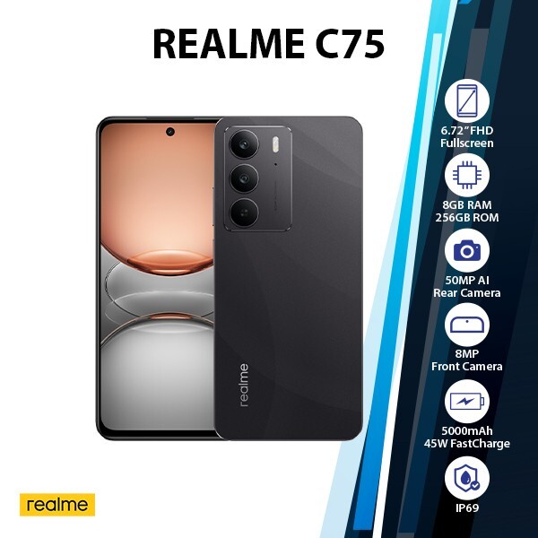 Realme C75 Global Ver. Android Cell Phone (Black/8GB+256GB/Dual