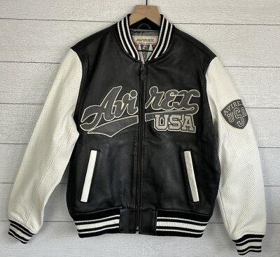 $1398 NWT Avirex Black Leather Varsity Jacket Size S | eBay