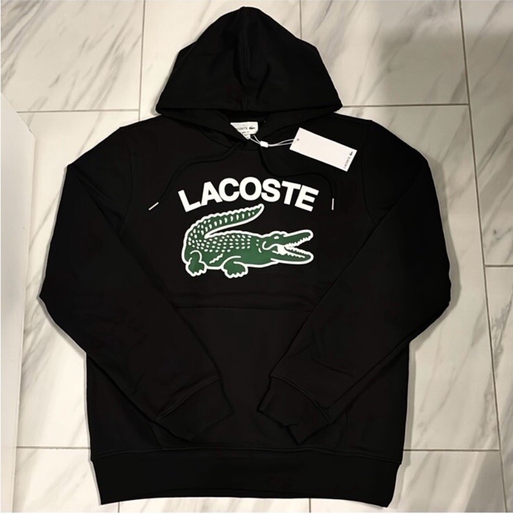 Lacoste Men's Big Croc Logo Pullover Hoodie Black Green White New