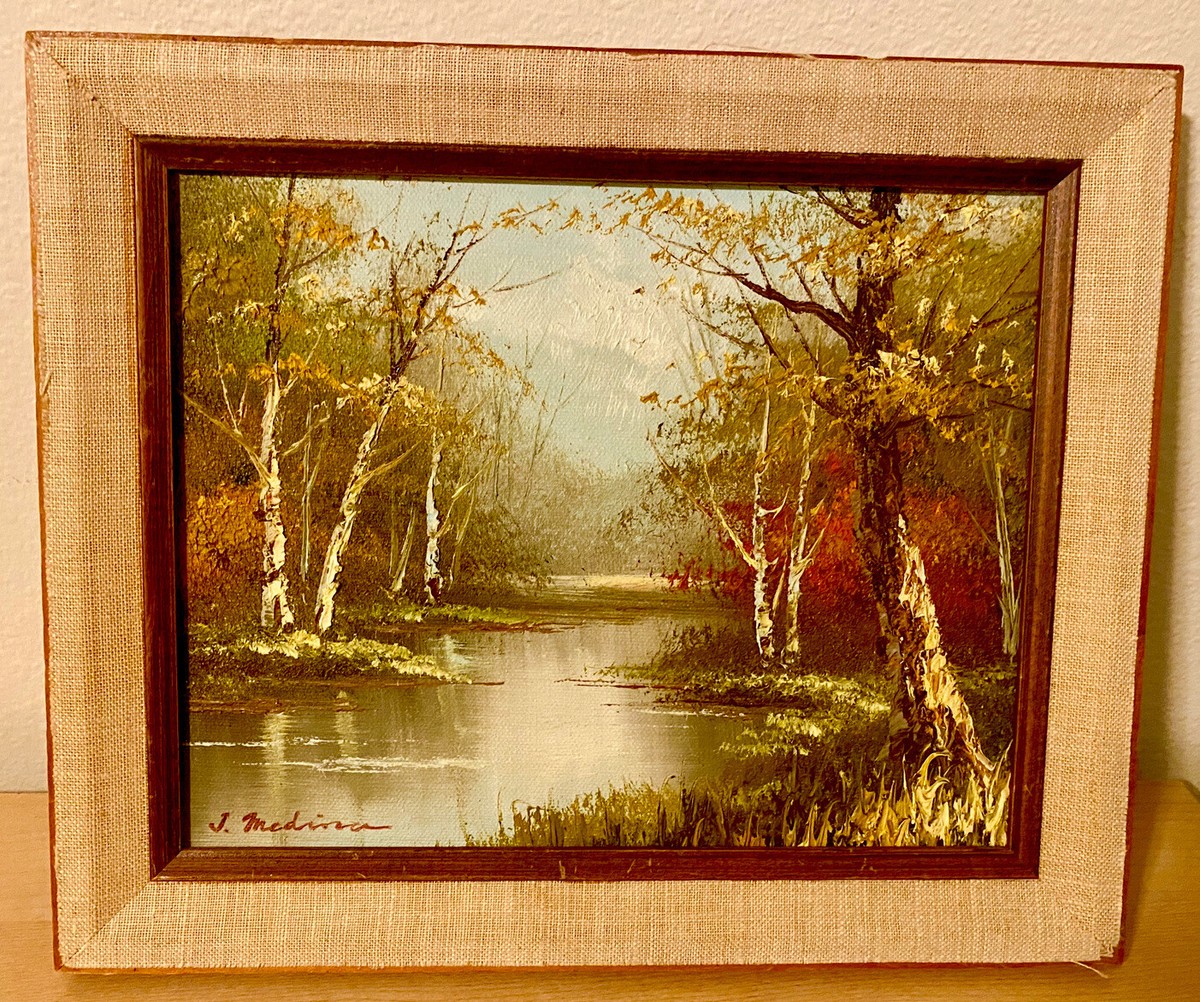 Vintage J Medina Original Signed Oil Painting Landscape Fall