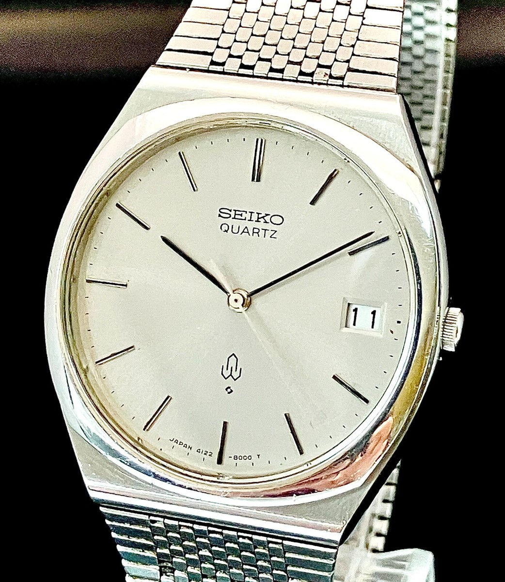 SEIKO WATCH QUARTZ 4122-8000 SILVER GRAY STAINLESS STEEL DATE | eBay