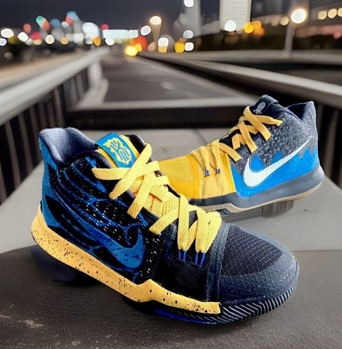 NIKE KYRIE 3 III “WHAT THE??” GREY/BLUE/YELLOW (GRADE-SCHOOLERS