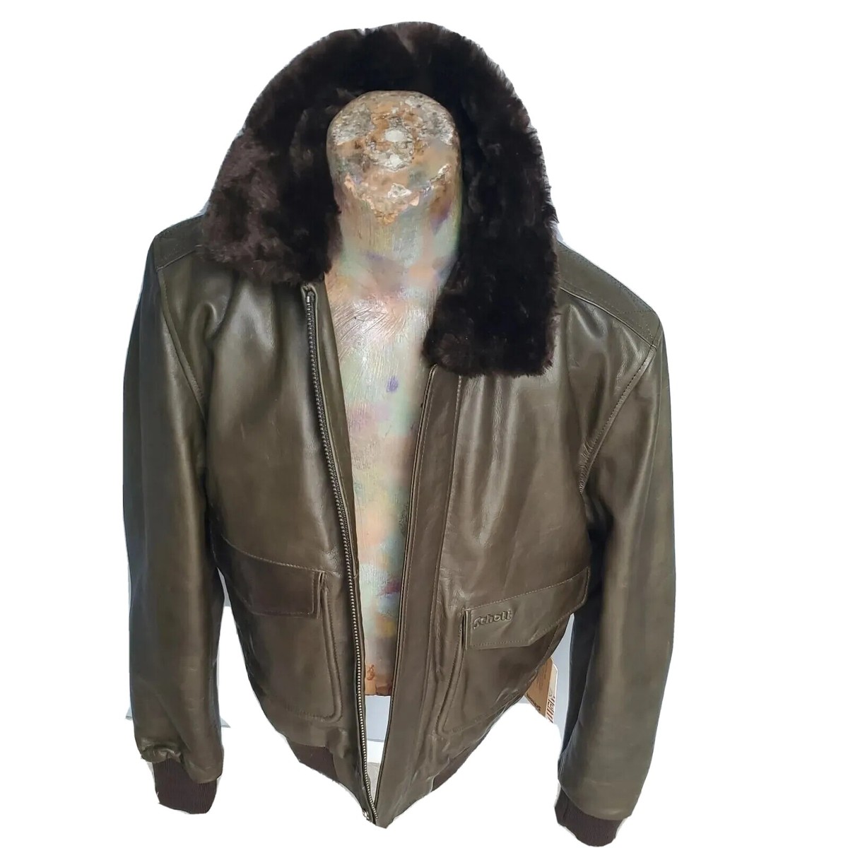Schott NYC Men's LC 2131 Removable collar Leather Jacket SIZE