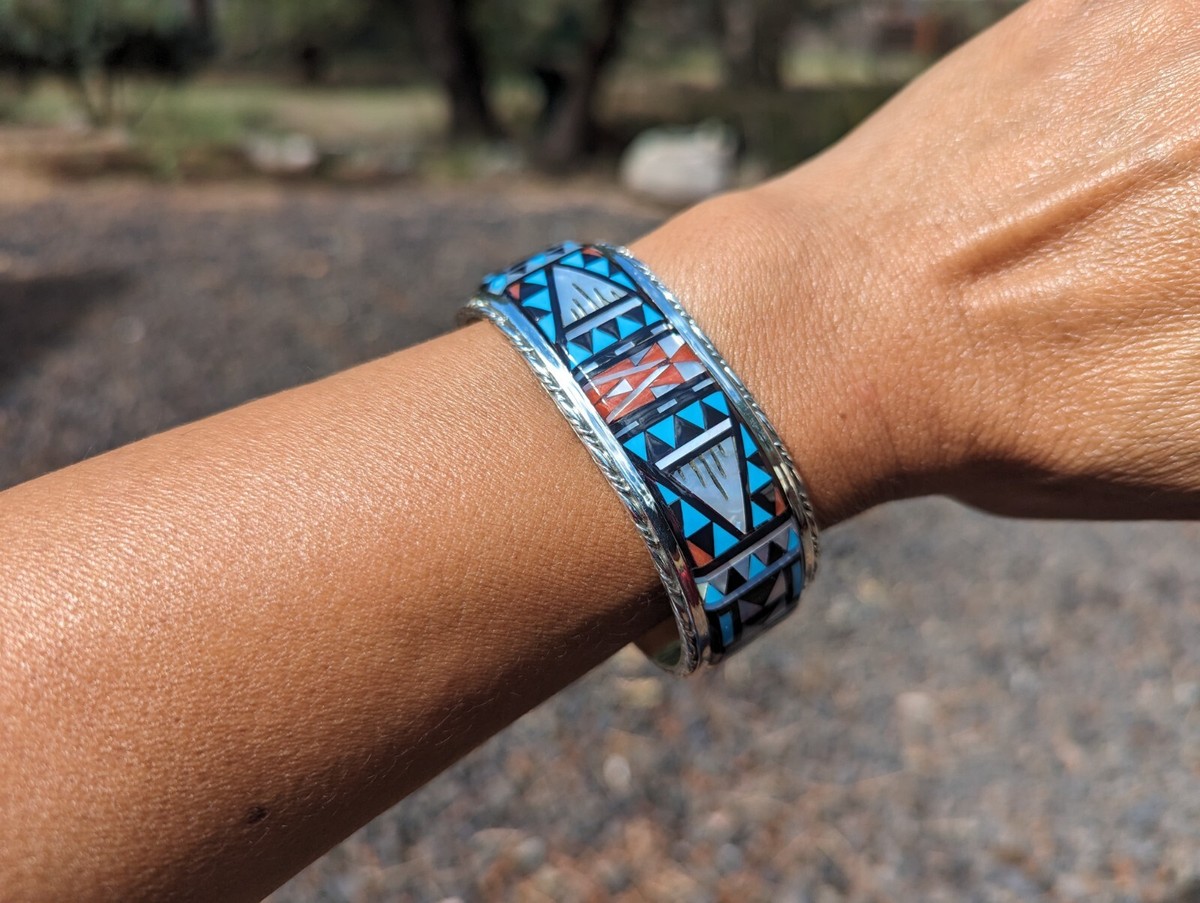 Zuni Bracelet Sterling Silver Turquoise Signed Native American