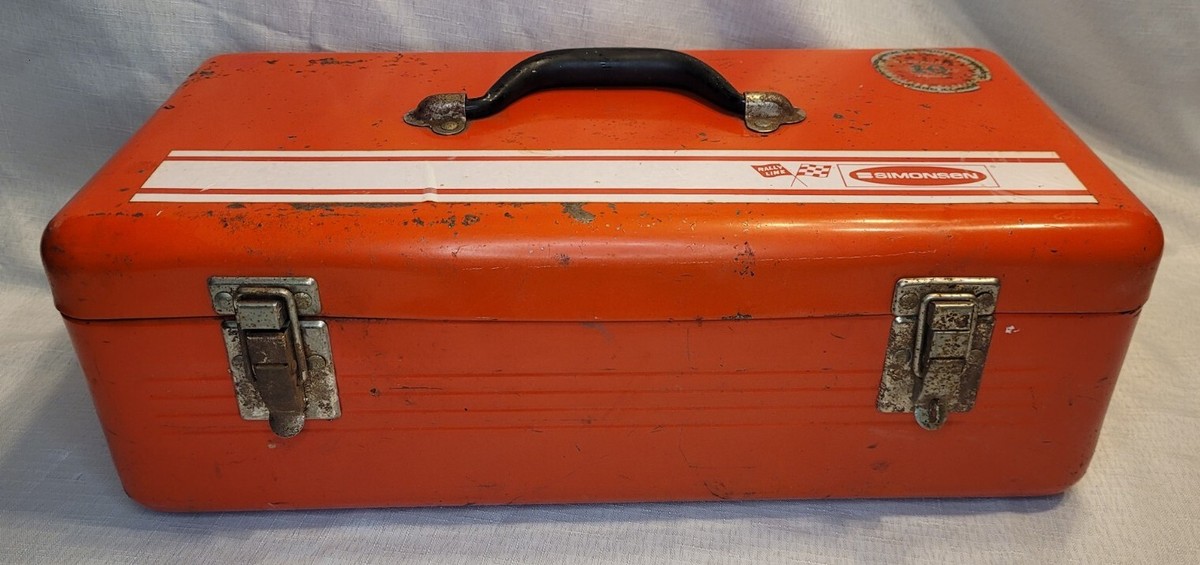 VINTAGE 70'S SIMONSEN RALLY LINE ORANGE TOOL BOX METAL RAT ROD