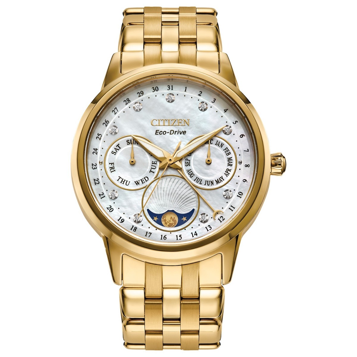 Citizen Eco-Drive Women's Calendrier Gold Moon Phase Date Watch