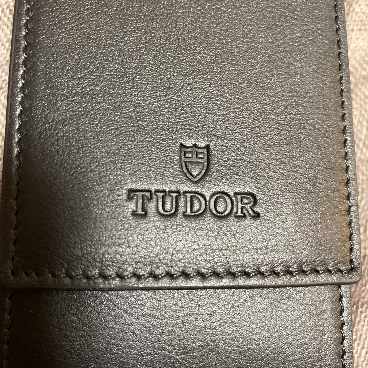 TUDOR Watch Travel Storage Case Black Leather Red Fabric Pouch In