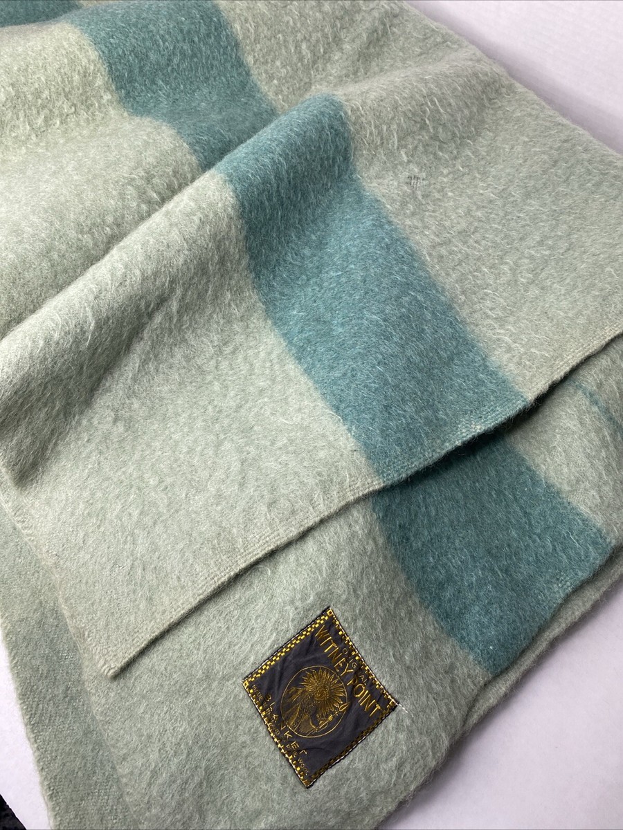Early's Witney Point Wool Blanket Green Stripes Vintage 50's Made