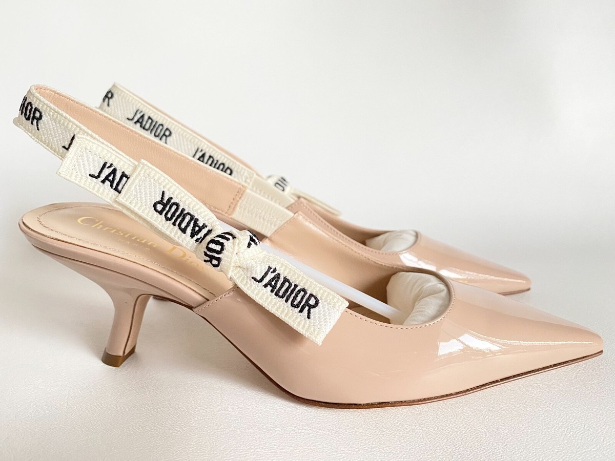 CHRISTIAN DIOR J'ADIOR BEIGE PATENT CALF & RIBBON KITTEN HEEL