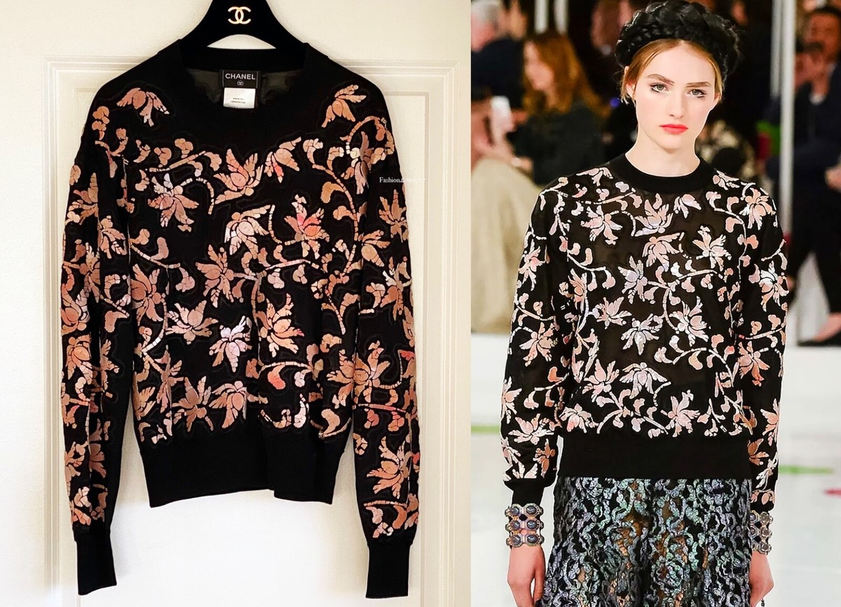 16C PARIS SEOUL CHANEL BLACK MULTICOLOR EMBELLISHED RUNWAY SWEATER