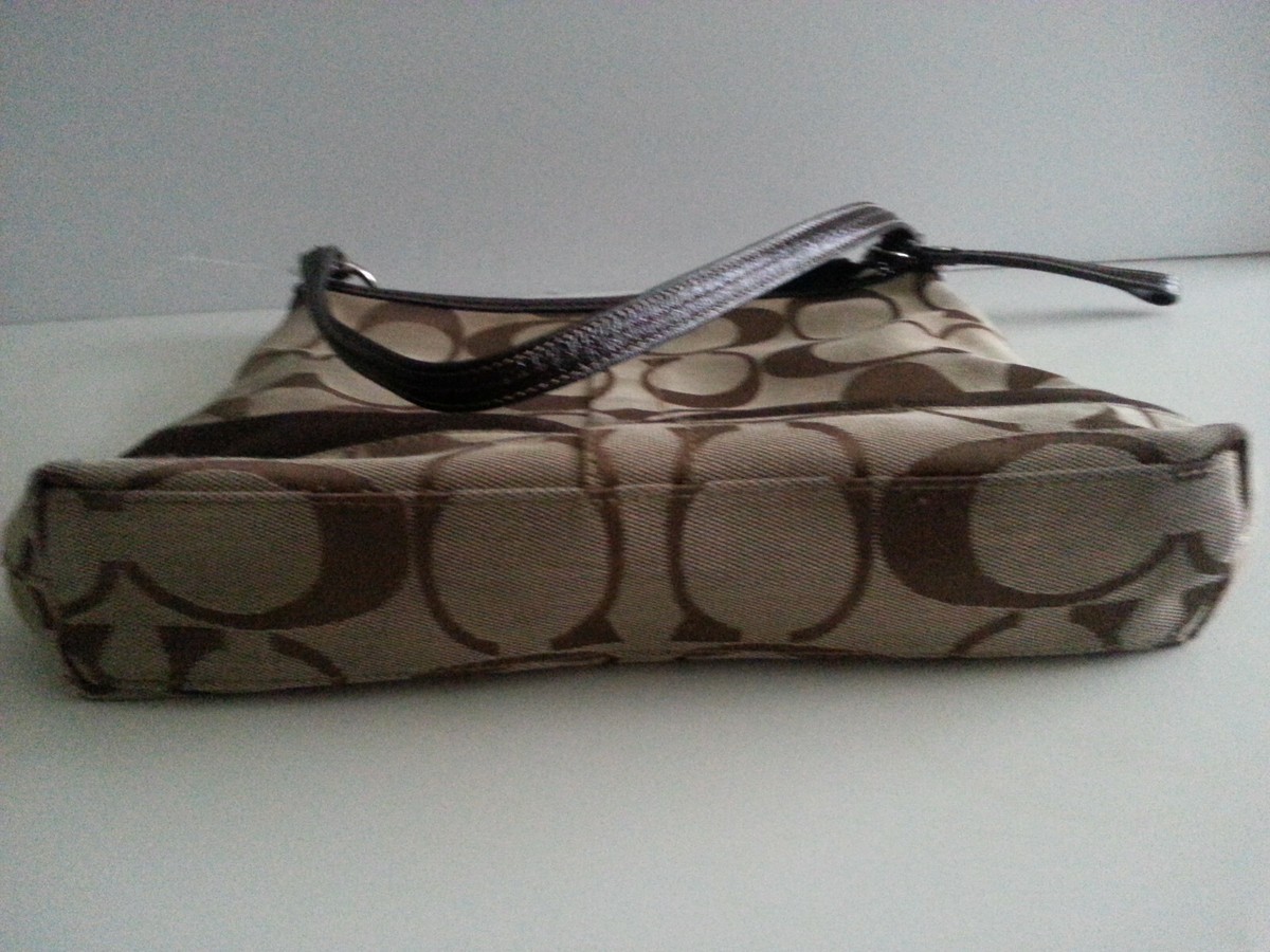 Coach F13674 Canvas Leather Brown Signature Shoulder Bag Handbag