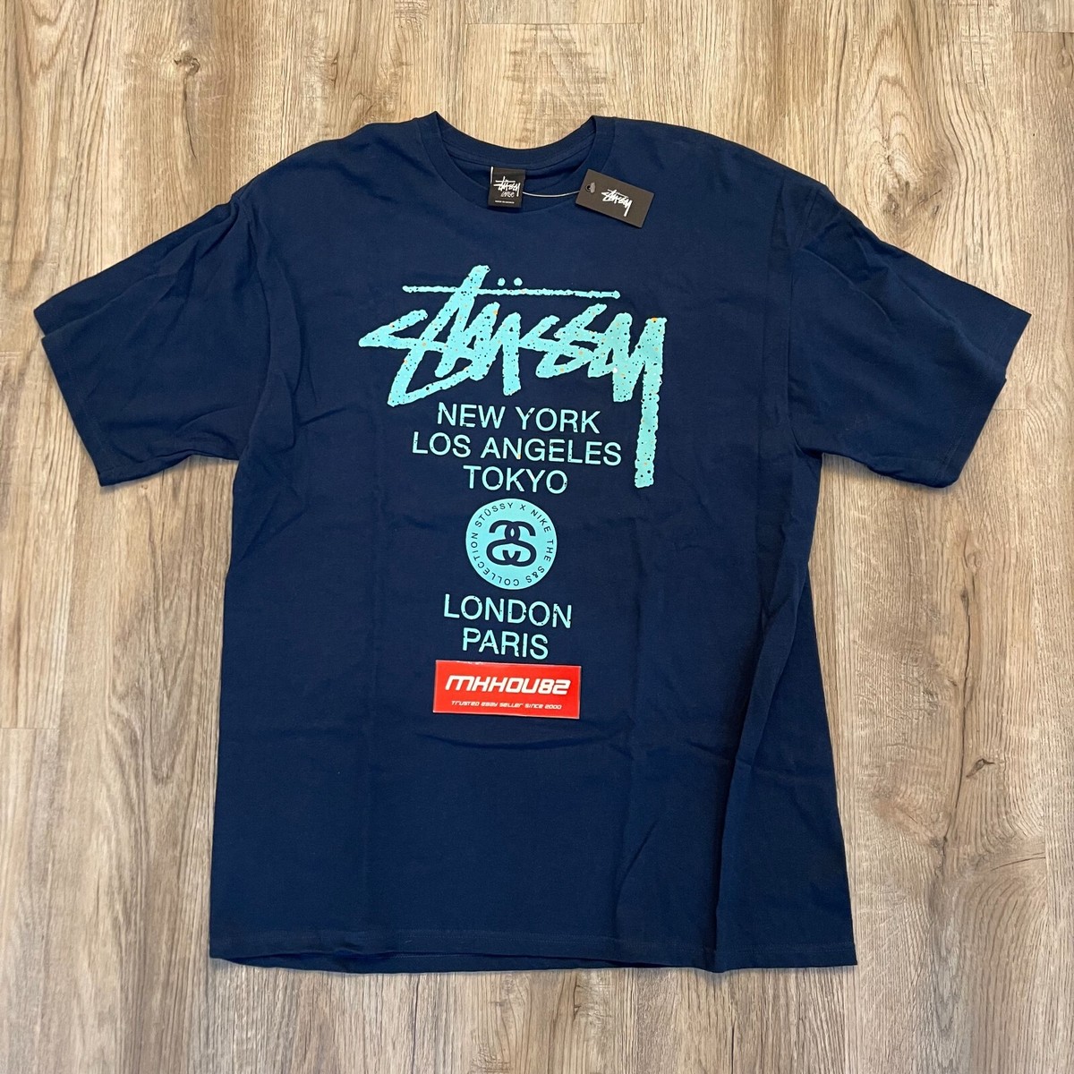 New Vintage Stussy x Nike World Tour Tee T-Shirt Navy Blue Size