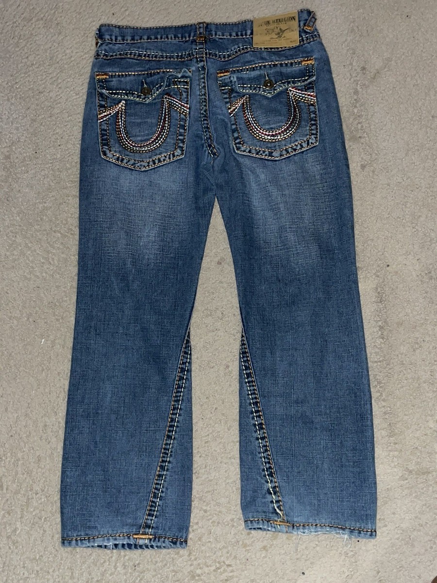True Religion Joey Super T Rainbow Stitch Flare Jeans 34 | eBay