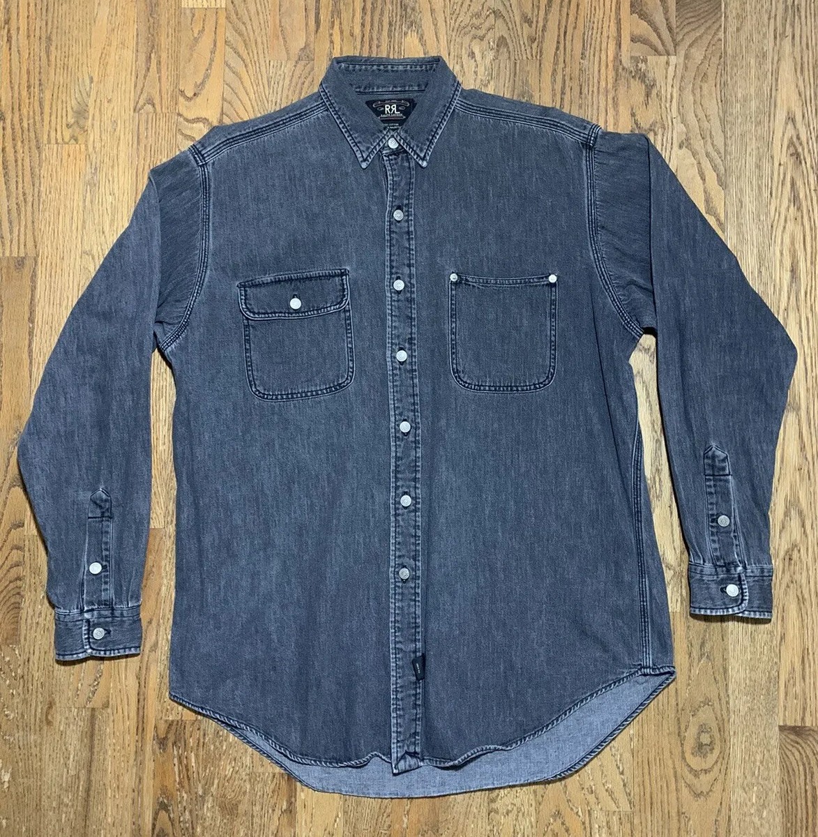 RRL Ralph Lauren Double RL Workwear Charcoal Gray Denim Shirt Mens
