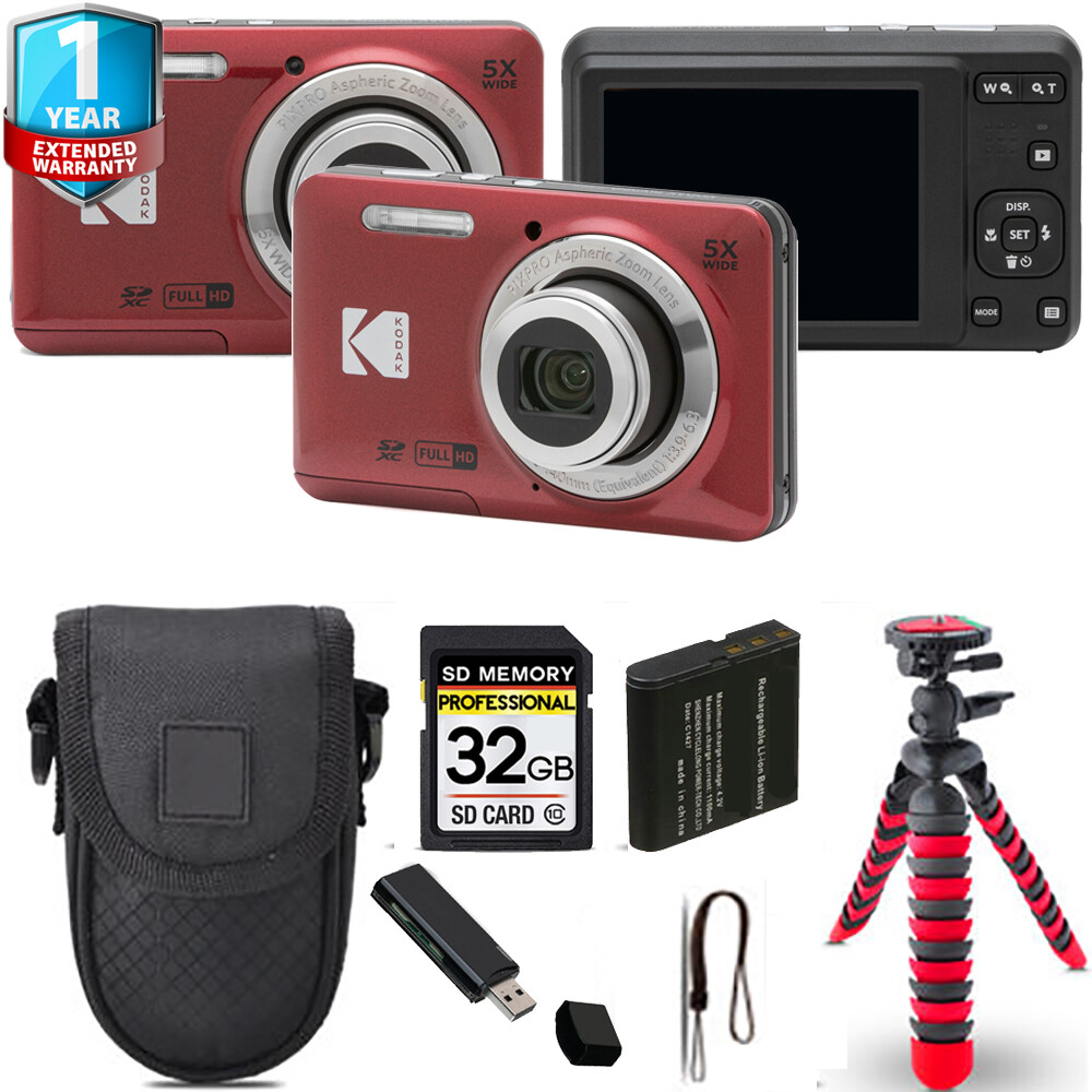 Kodak PIXPRO FZ55 Digital Camera (Red) + Tripod + Case+ 1 Yr