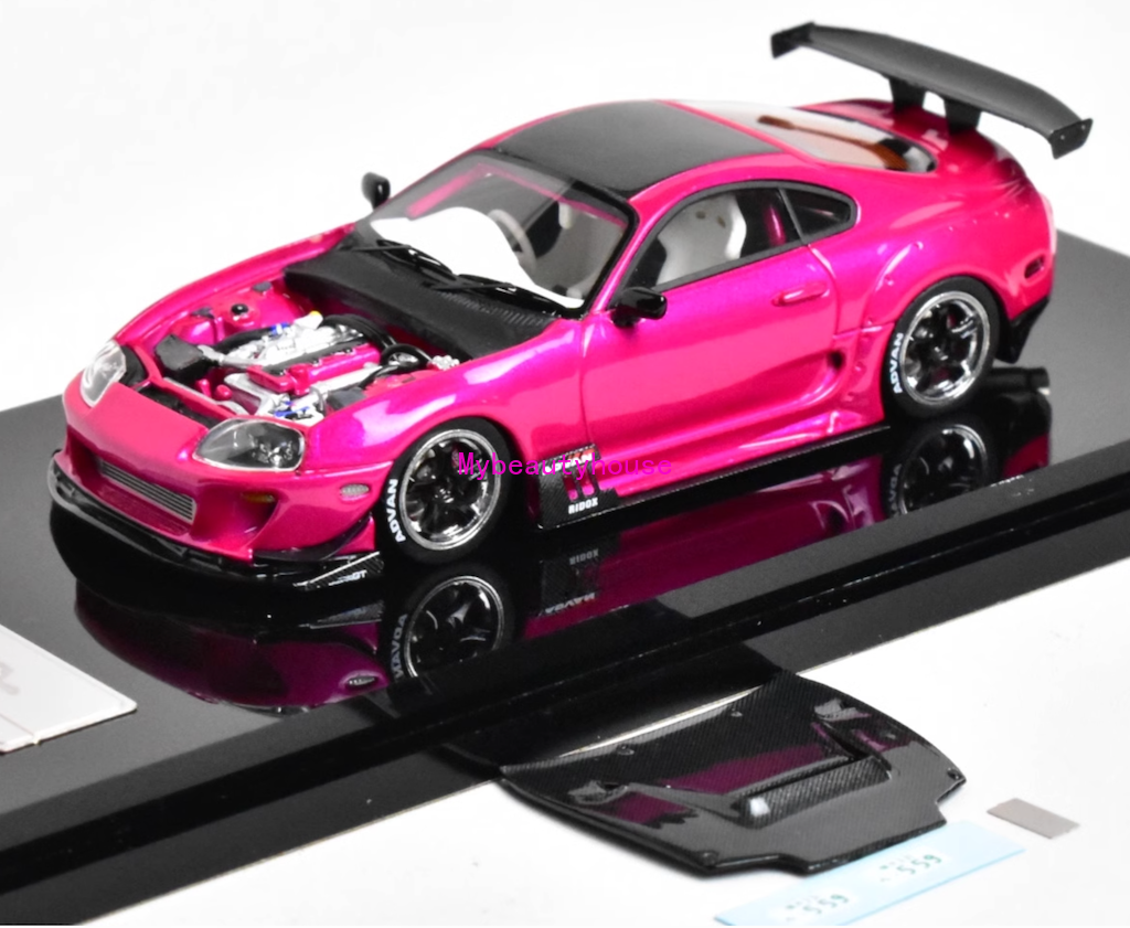 YM 1:64 JDM Pink Supra A80 JAZ80 Racing Sports Model Diecast Resin