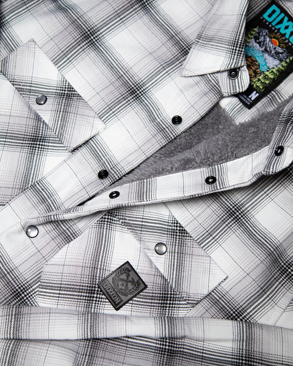 NWT Dixxon Aspen White & Gray Plaid Pearl Snap Sherpa Lined
