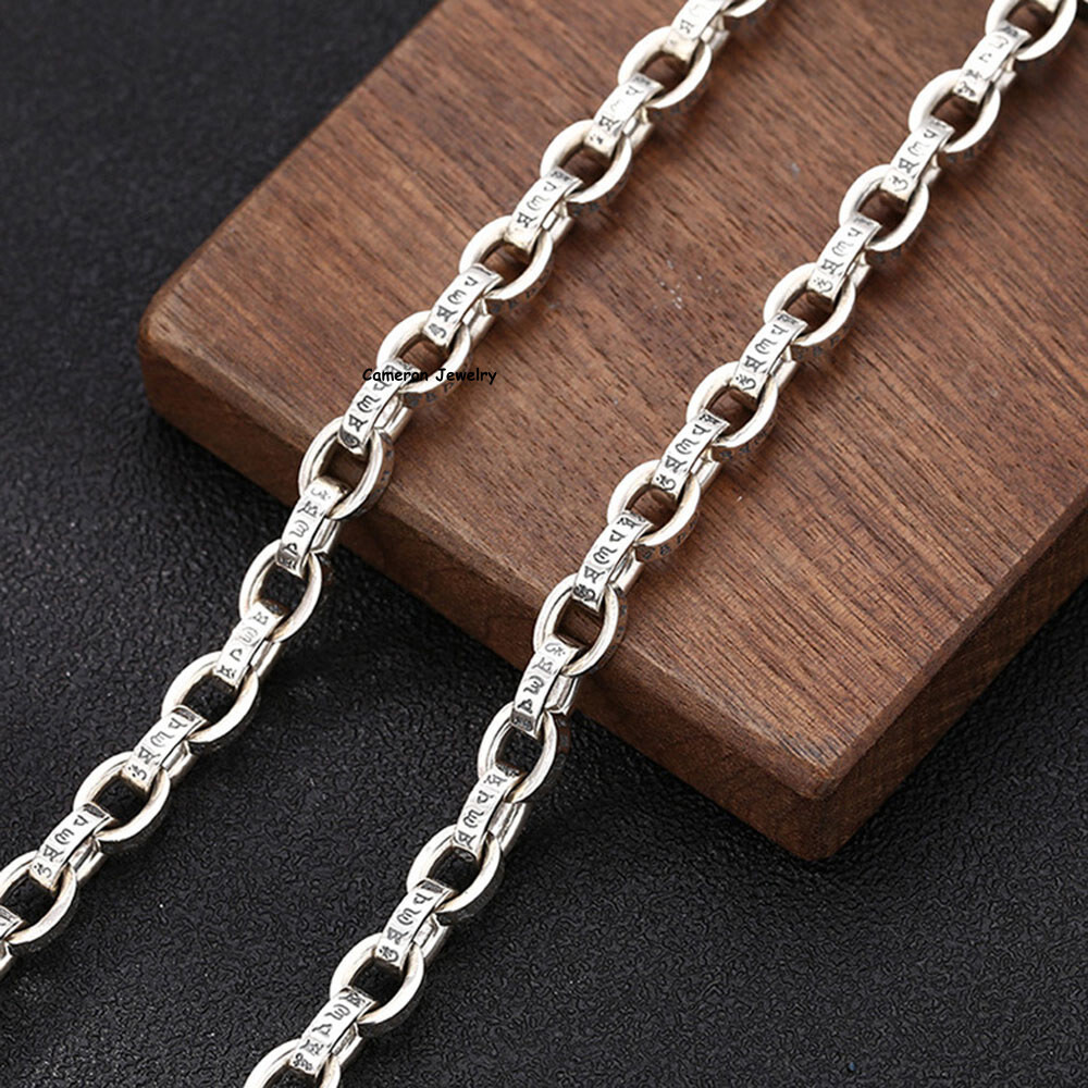 Pure S925 Sterling Silver Chain 8.5mm Six Words Oval O Link