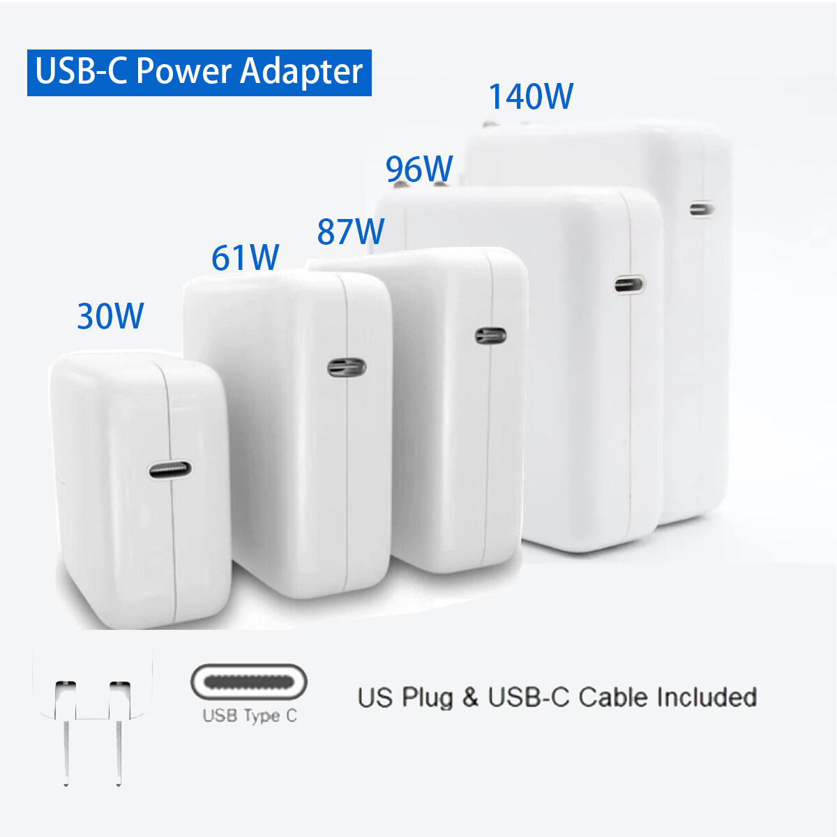 140W 96W 87W 61W USB-C Power Adapter Charger Type-C for Apple