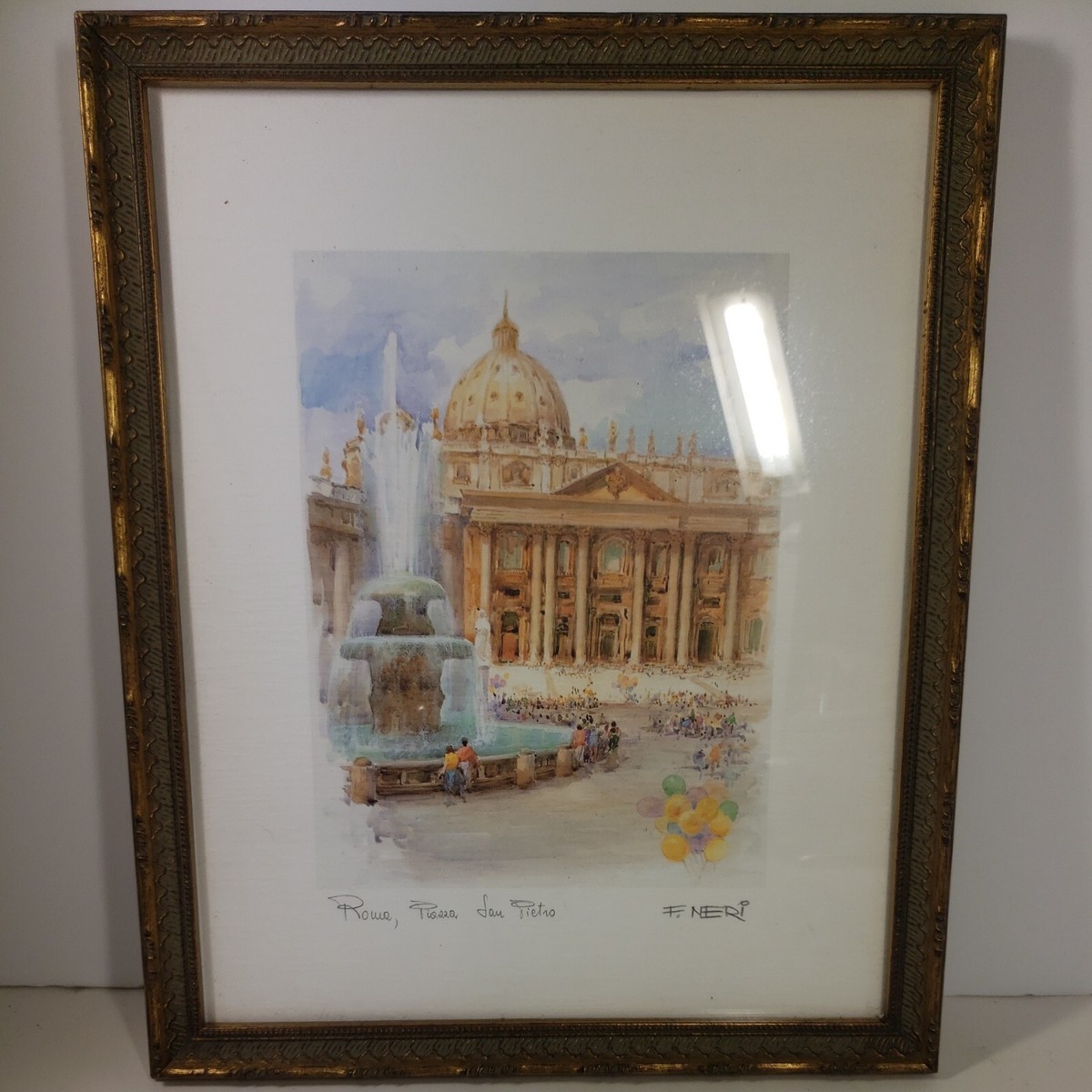 F. Neri Original Print-Watercolor 'Roma-Piazza San Pietro Italy
