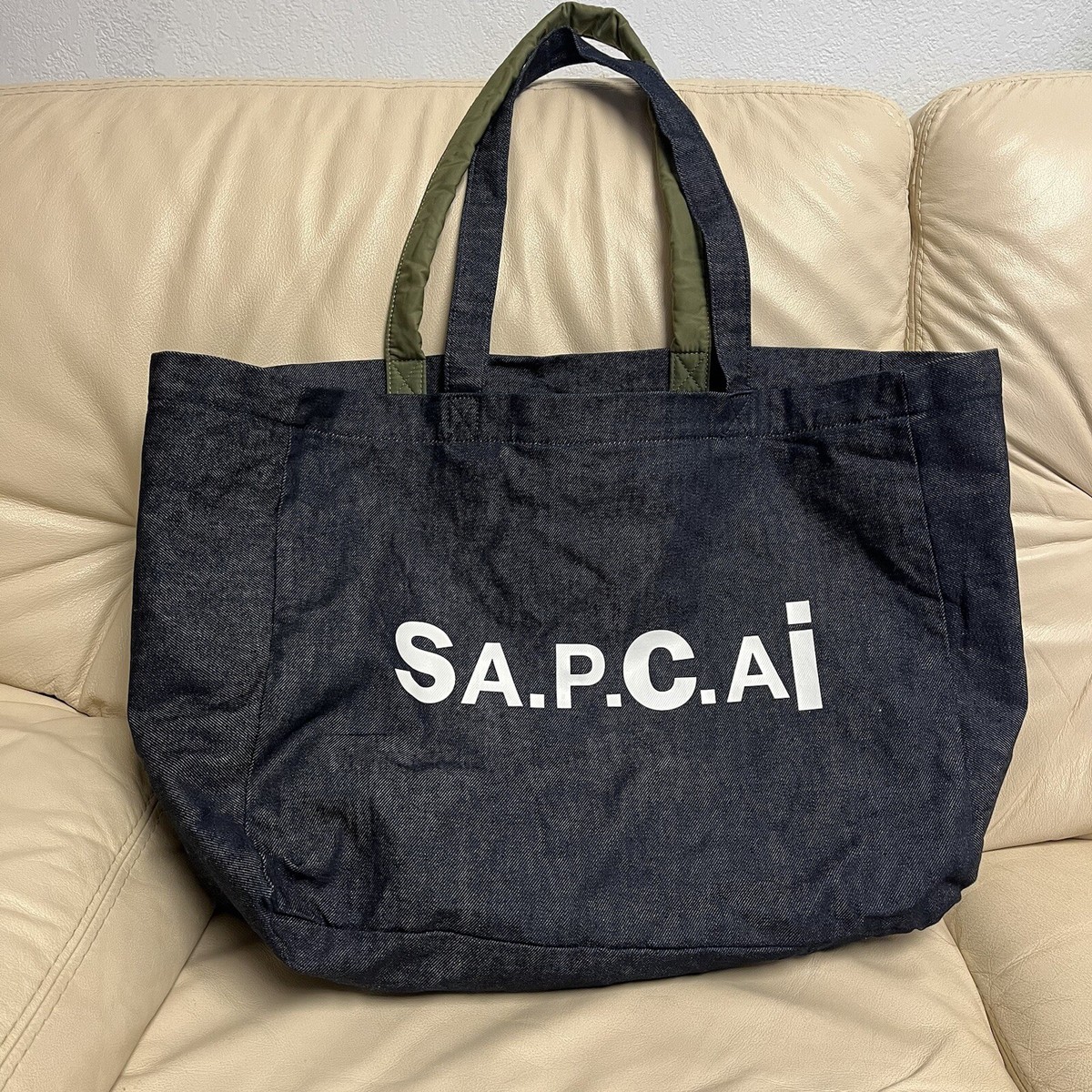 SACAI x APC Large Denim Tote Bag Reversible Green Nylon Bomber