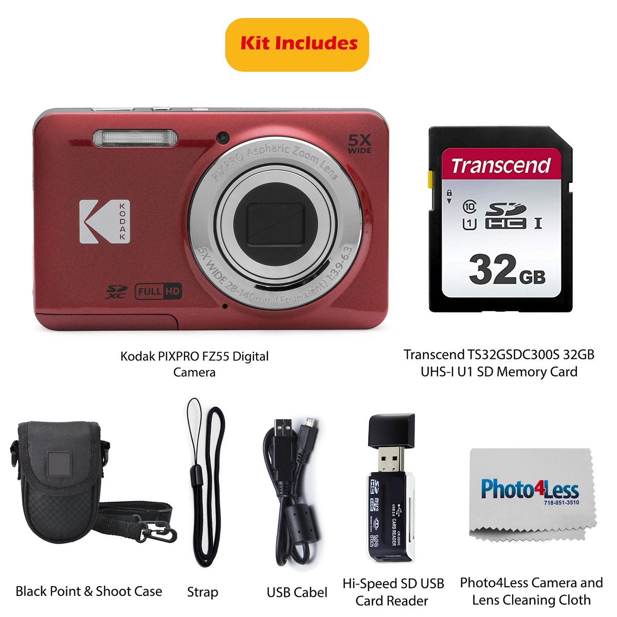 Kodak PIXPRO FZ55 Digital Camera (Red) Bundle 819900014075| eBay