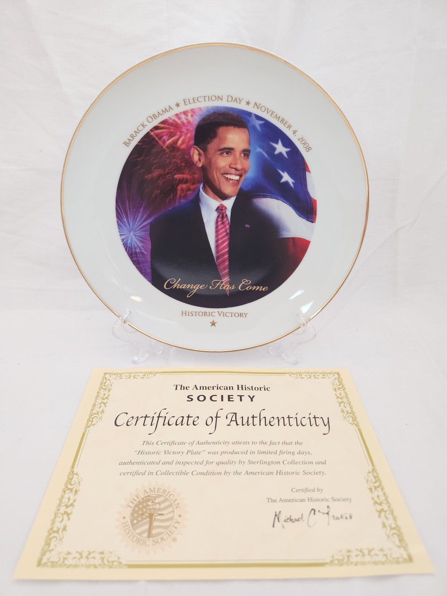Historic Victory Barack Obama 22k Gold Rim Collectable Plate